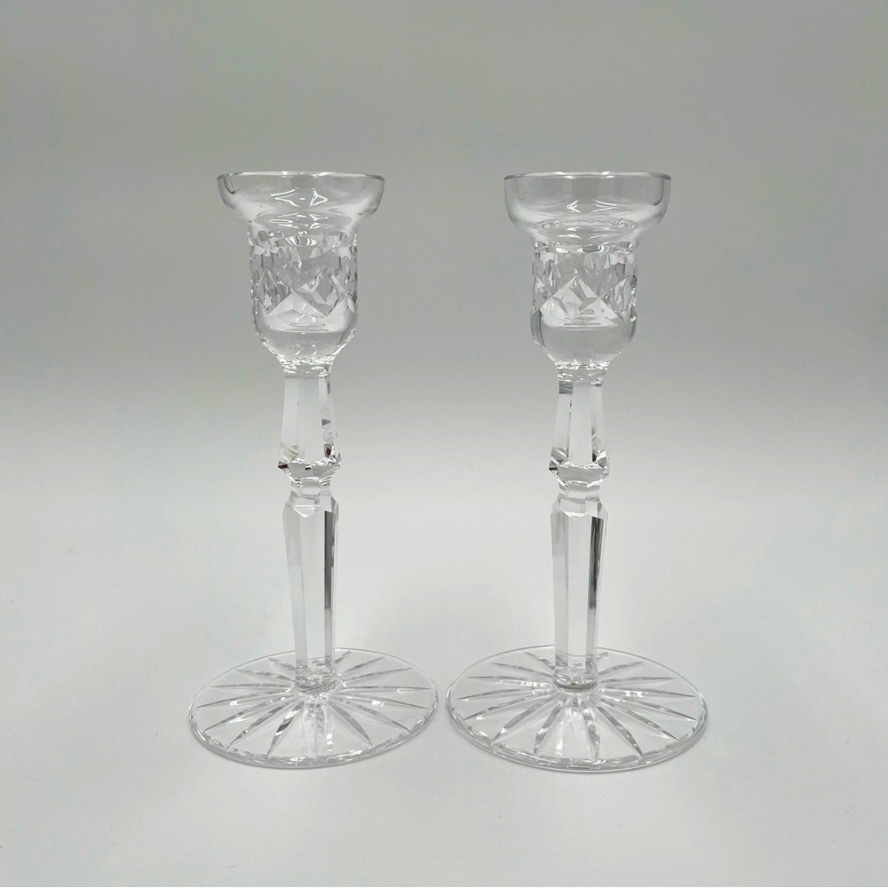 Set of 2 WATERFORD CRYSTAL Clear Candlestick Candleholder Candle Holder